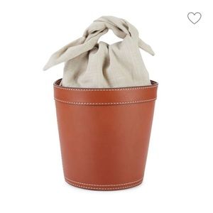 STAUD Britt Leather & Canvas Bucket Bag in brown